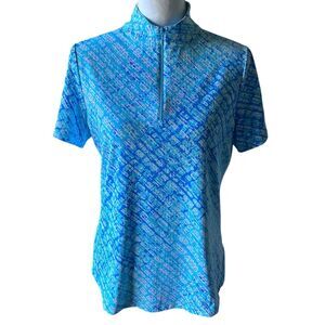 IBKÜL Women’s Medium Quarter Zip Short Sleeve Golf Polo Shirt Abstract Print